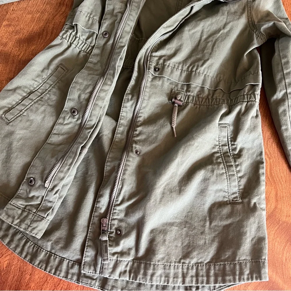 Old Navy Army Green Zipper snap Button Front Hoody Jacket kids size XL (14)